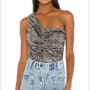 Revolve Hours Aysm One Shoulder Metallic Bodysuit